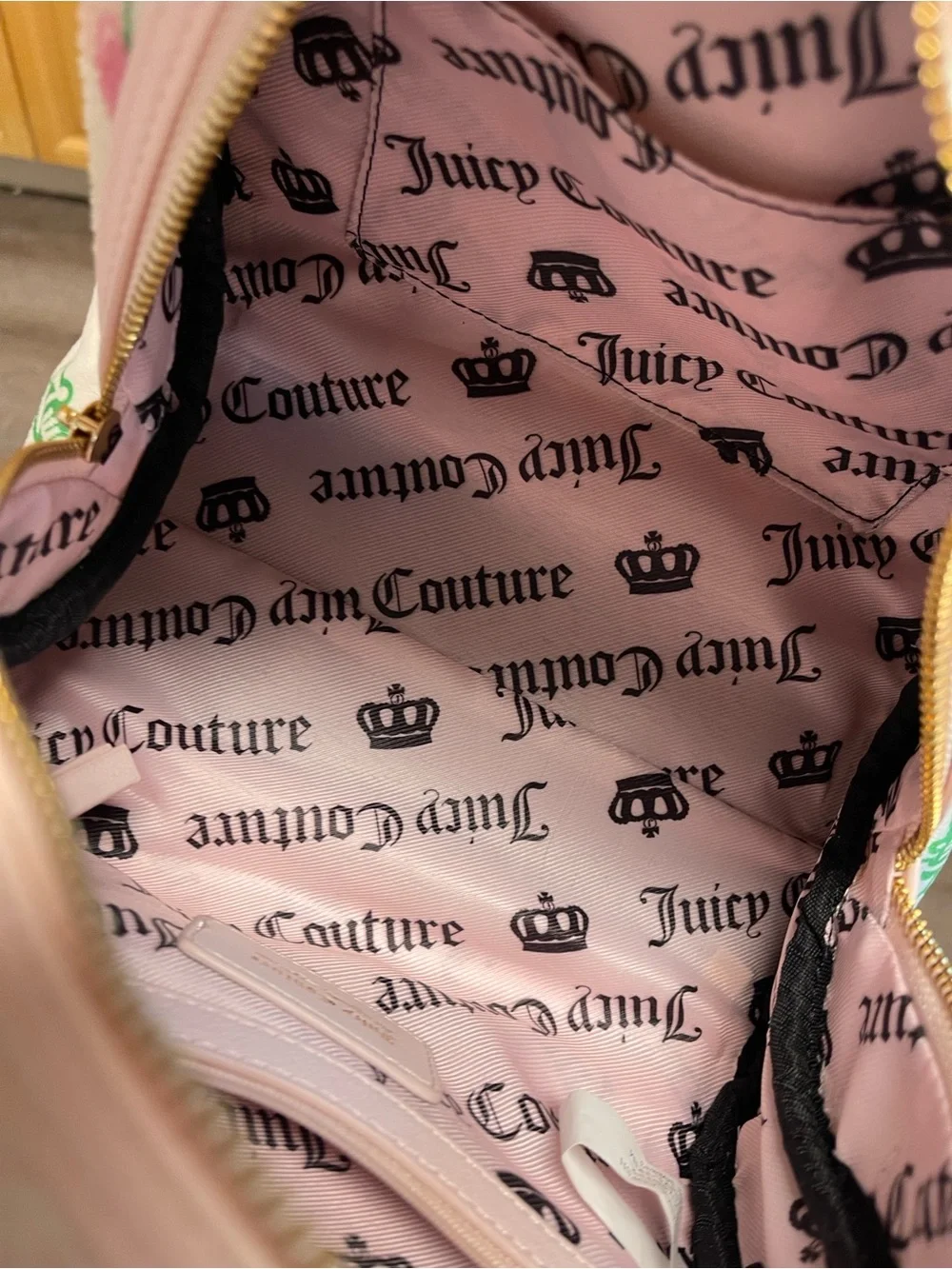 Juicy Couture Pink & Cream Floral Dome Satchel with Heart Coin Pouch